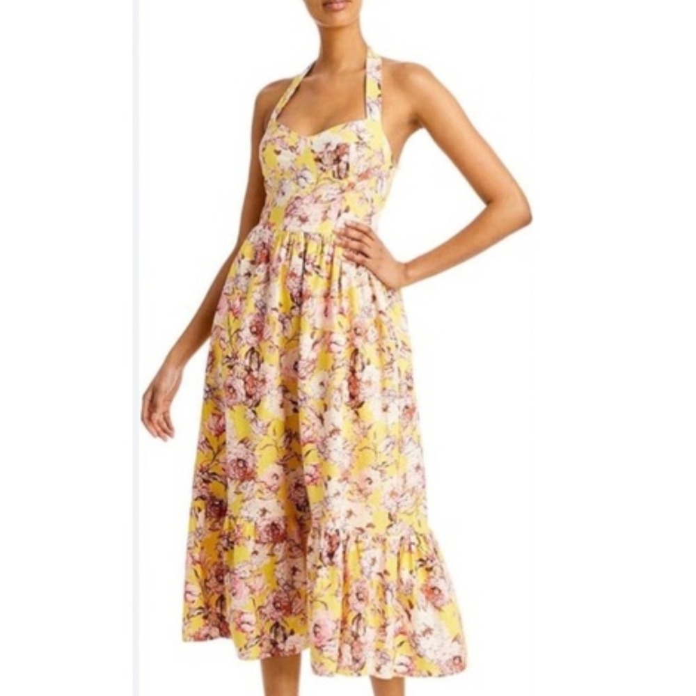 Bardot Yellow Floral Halter Midi Dress